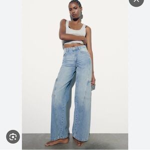Zara TRF Mid Rise wide leg cargo jeans